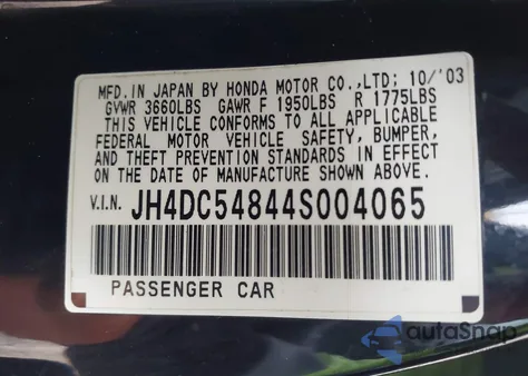 2004 Acura Rsx из США, поврежденный, VIN JH4DC54844S004065